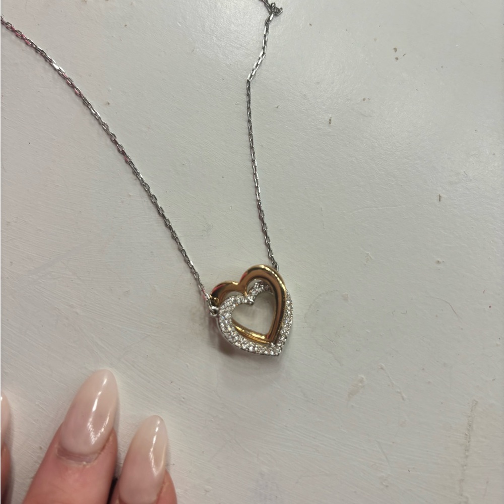 Swavorski crystal diamond silver and rose gold reversable necklace